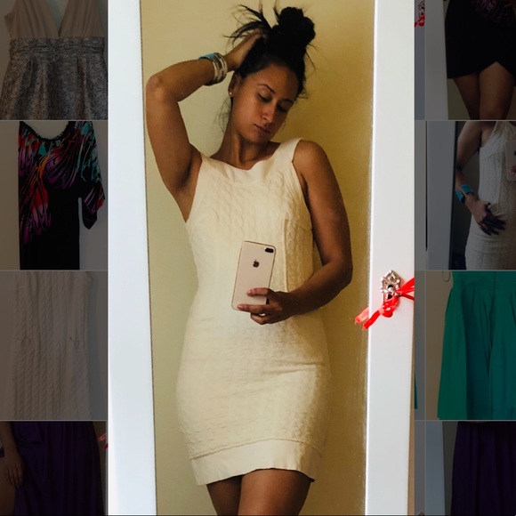 Sophisticated knee length, tight beige dress - Picture 4 of 4